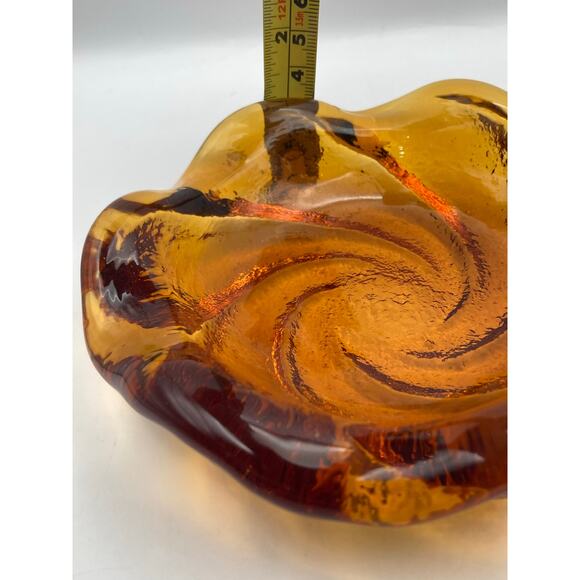 VTG Fenton Amber Heavy Art Glass Trinket Candy Dish Ashtray Swirl Design - Picture 5 of 5